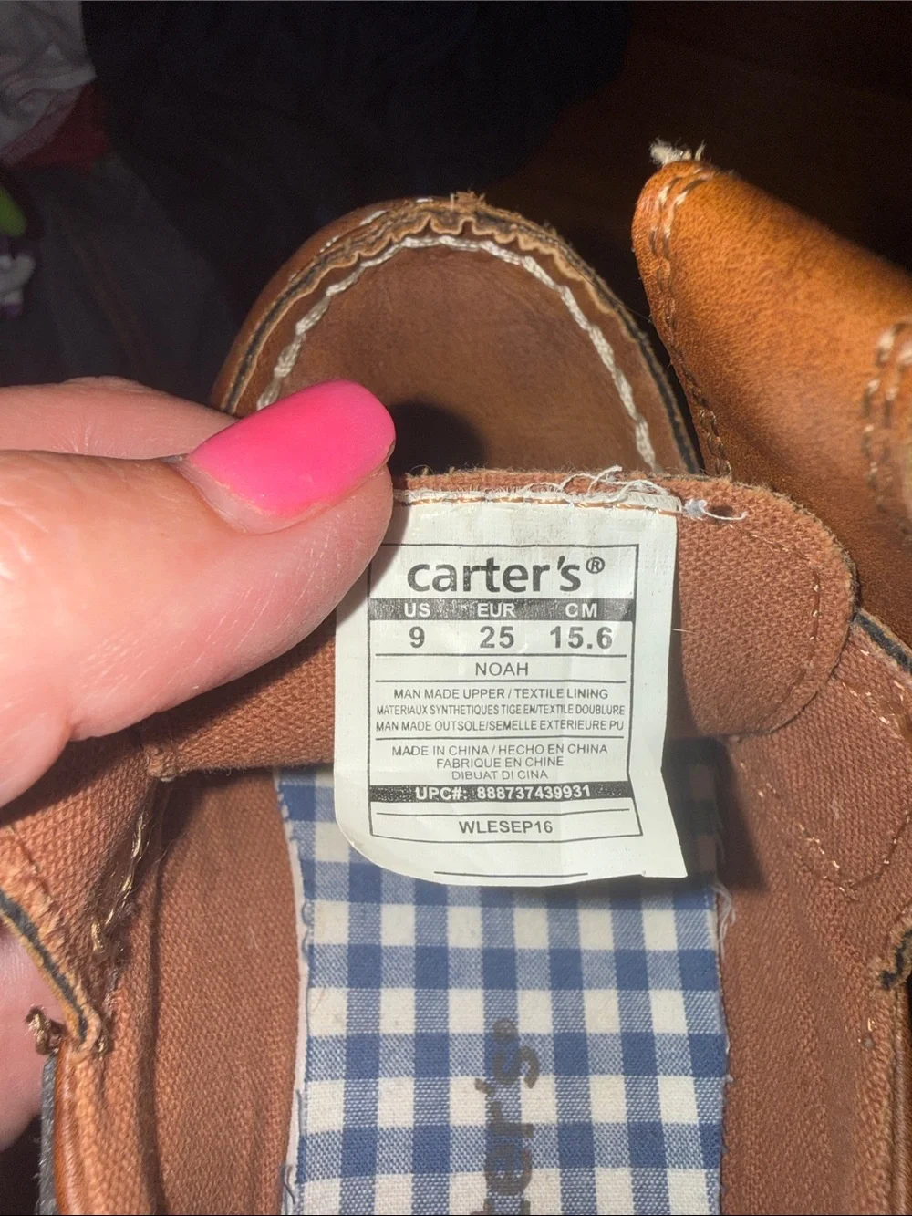 Carter's Tan Leather Velcro Moccasin Shoes